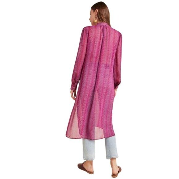 Maeve Sheer Magenta Button-Down Long Tunic Blouse - Picture 3 of 5